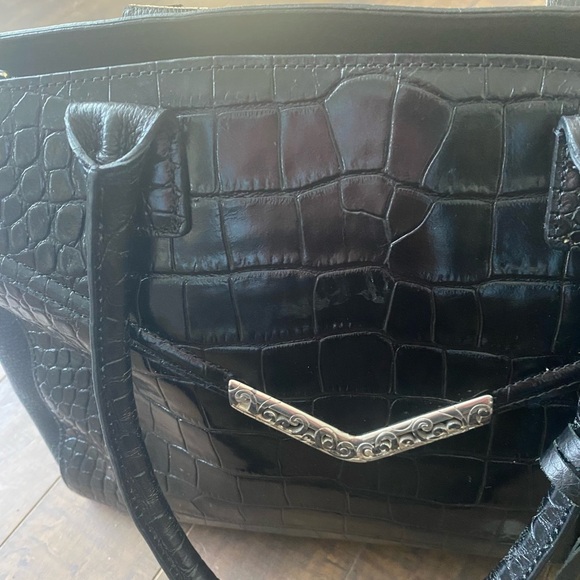 Brighton  Black Crocodile-Embossed shoulder Handbag - Picture 3 of 16